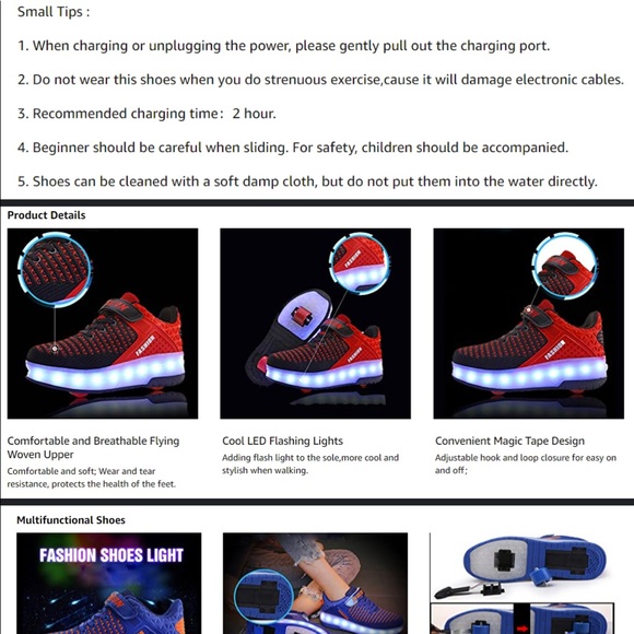 Unisex USB Rechargeable Roller Shoes LED Light Up Wheel Shoes Sneakers - Picture 6 of 7